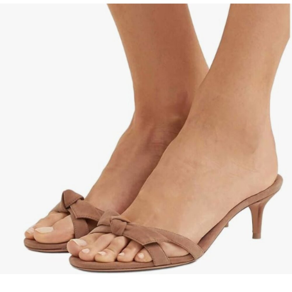 FSJ Peru Cute Bowknot Slip On Mules Summer Open Toe Mid Heel Sandal Dress Shoes